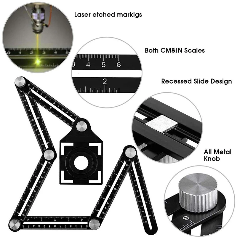 6 Size Multi Angle Measuring Ruler 6-Sided Angle Band Hole Locator Aluminum Alloy Universal Opening Locator Perforated Mold Tool