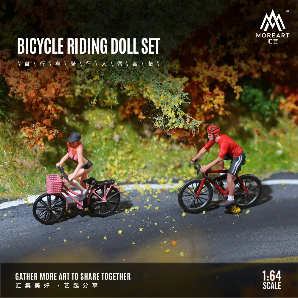 Painted 1/64 Cycling Couples Boy Girl  Miniature Figure Doll Diorama Model Mini Doll Figurine Photography Props Display For Cars