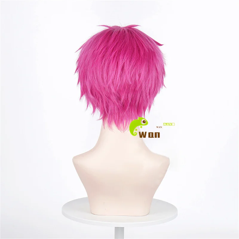 Anime Saiki Kusuo Cosplay Wig 25cm Short Rose Red Wigs Heat Resistant Synthetic Hair Saiki Kusuo Cosplay Glasses Wig + Wig Cap