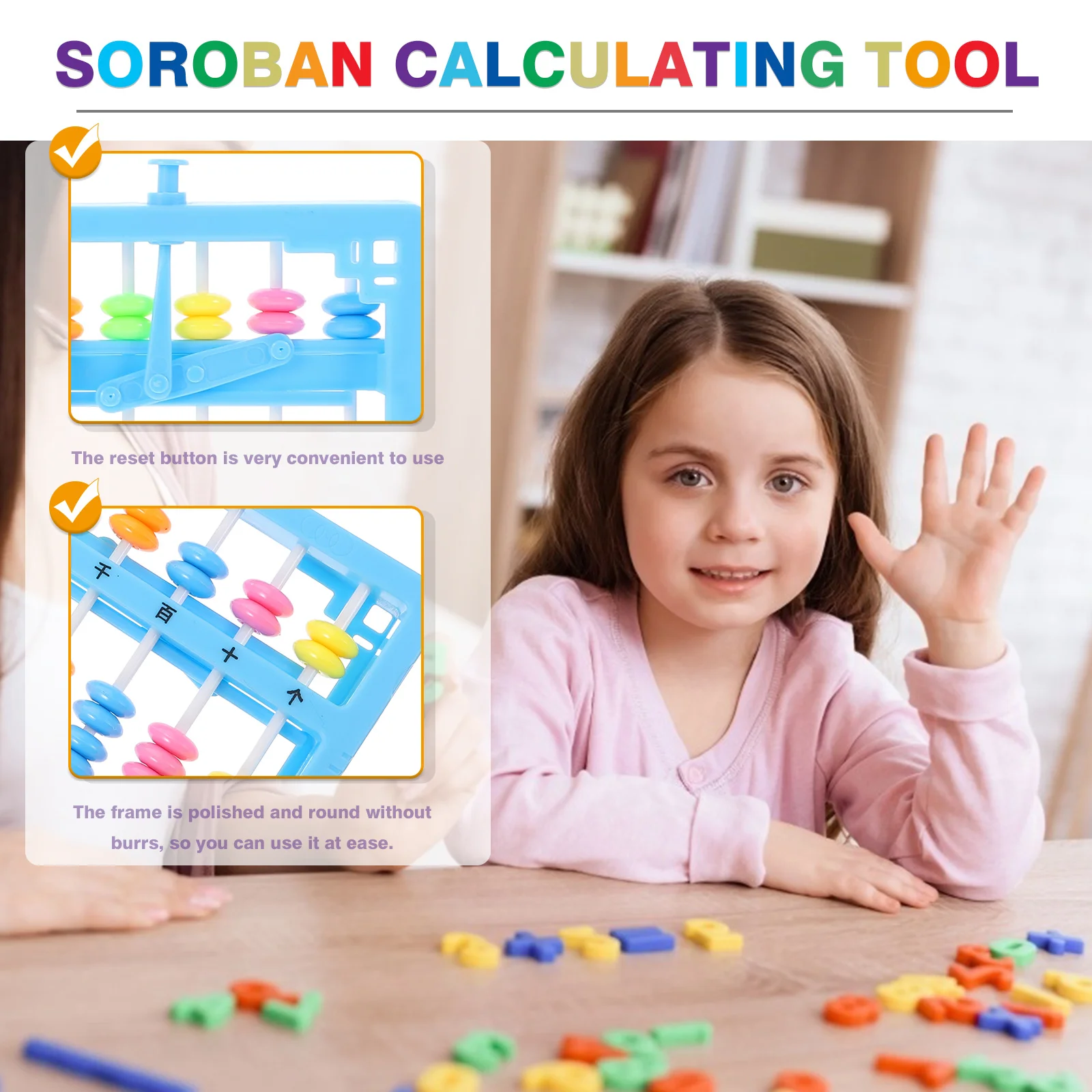 ลูกคิดพลาสติก สีสันสดใส ปุ่มรีเซ็ต อุปกรณ์การเรียนรู้ เครื่องคำนวณ ทนทาน ใช้สำหรับการคำนวณเลข แบบพกพา สร้างสรรค์