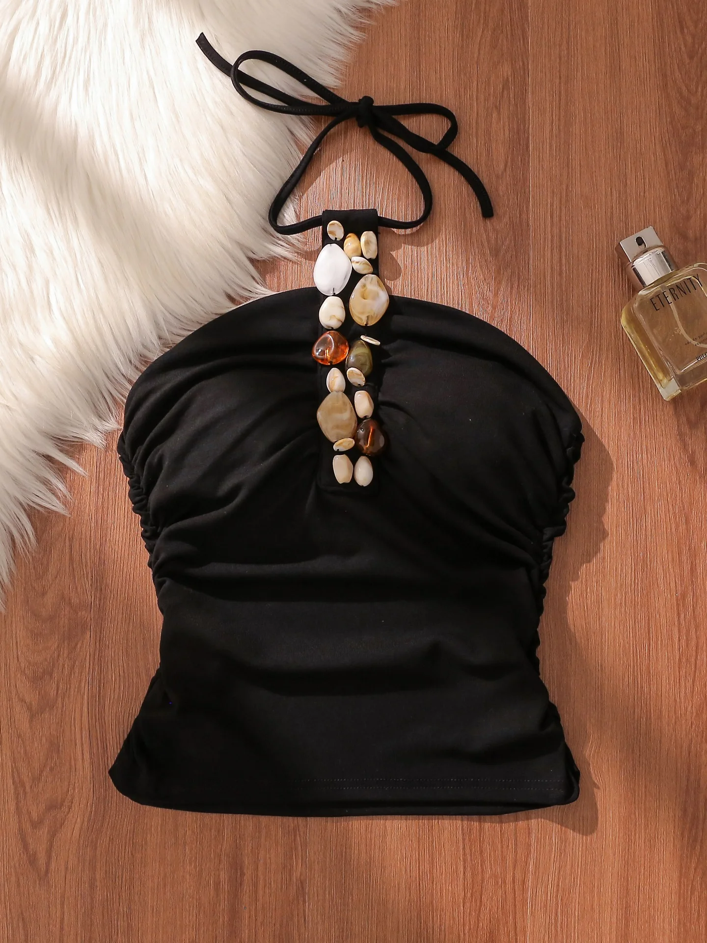 

Bla сексуальный модный жилет с подвесным ремешком для девочек, женский летний внутренний жилет с колючкой на груди, плиссированная талия, внутреннее волокно из полиэфирного волокна