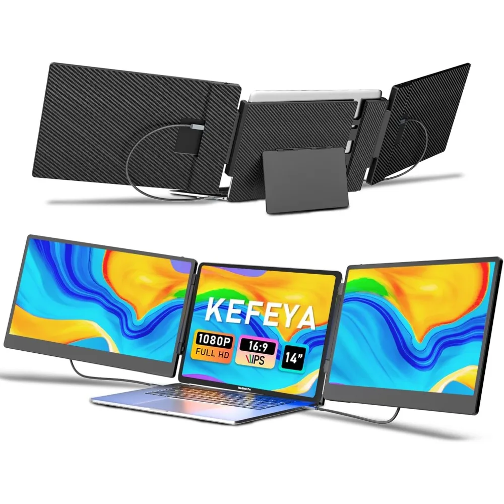 

Laptop Screen Extender, 14" FHD 1080P Triple Portable Monitor for Laptop 13-17", Laptop Monitor Extender