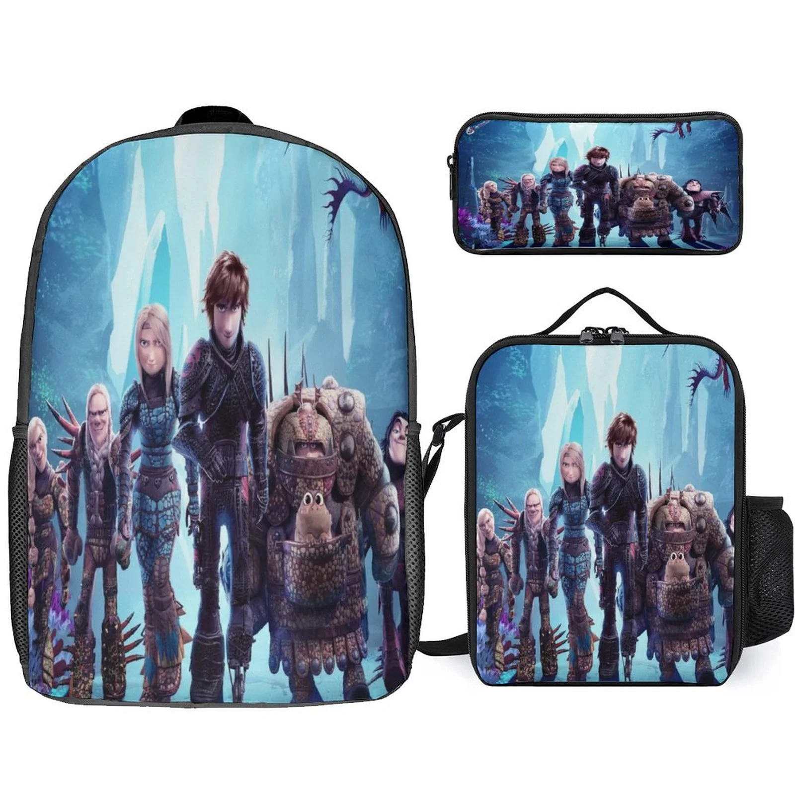 

3 in 1 Backpack Set-Little Kid How To Train Your Dragon Durable Book Bag+Insulated Lunch Tote+Pencil Case for Student