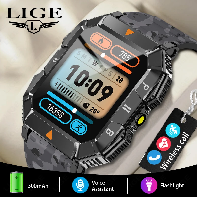 

LIGE Smartwatch Sports Sleep Tracker Health Monitoring LED Flashlight Waterproof Bluetooth Call Music Clearance Sale Men's Watch