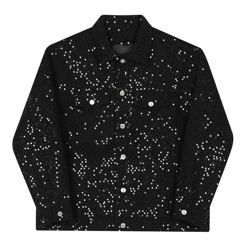 Men's 2024 Autumn Winter Light Luxury High-end Sequined Small Fragrant Male Coats Men's Loose Trendy Bright Silk Handsome Jacket