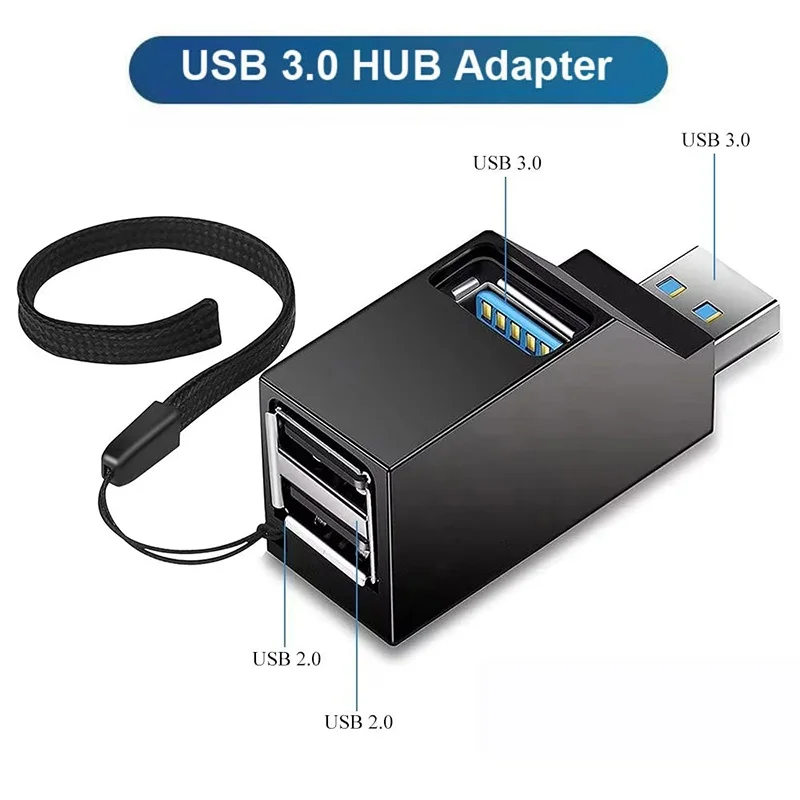 USB 3.0 HUB Adapter USB Extender Mini Splitter Box 1 to 3 Ports High Speed USB 2.0 For PC Laptop U Disk Card Reader Accessories