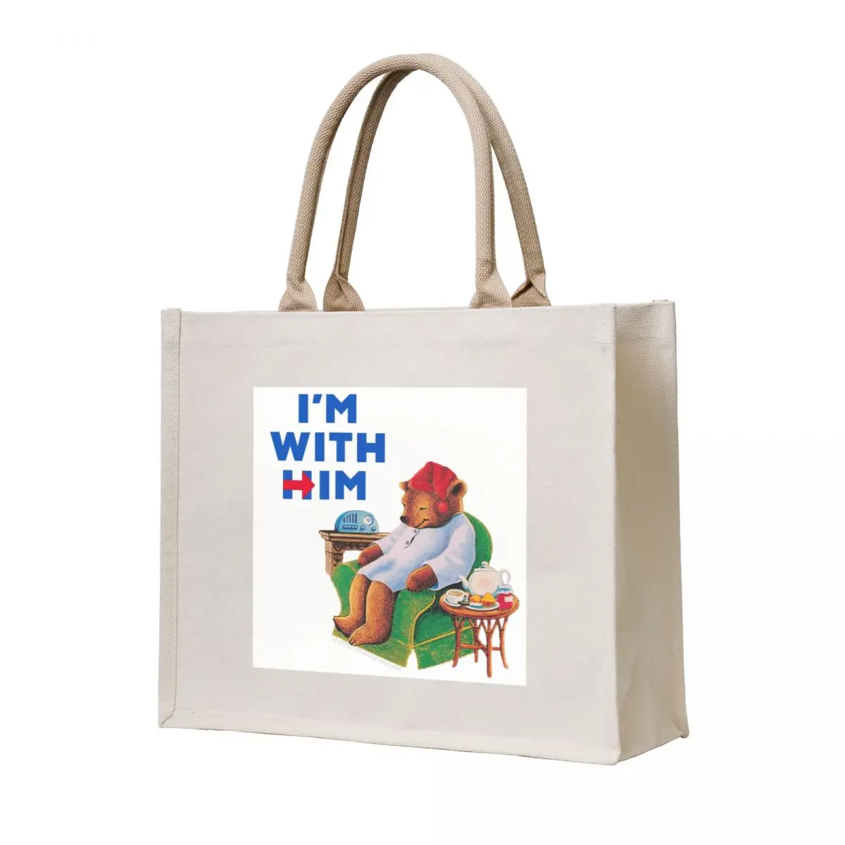 

i'm with him sleepytime tea bear Tote Bag reusable shopping bags personalized tote bag female bag ecological bags