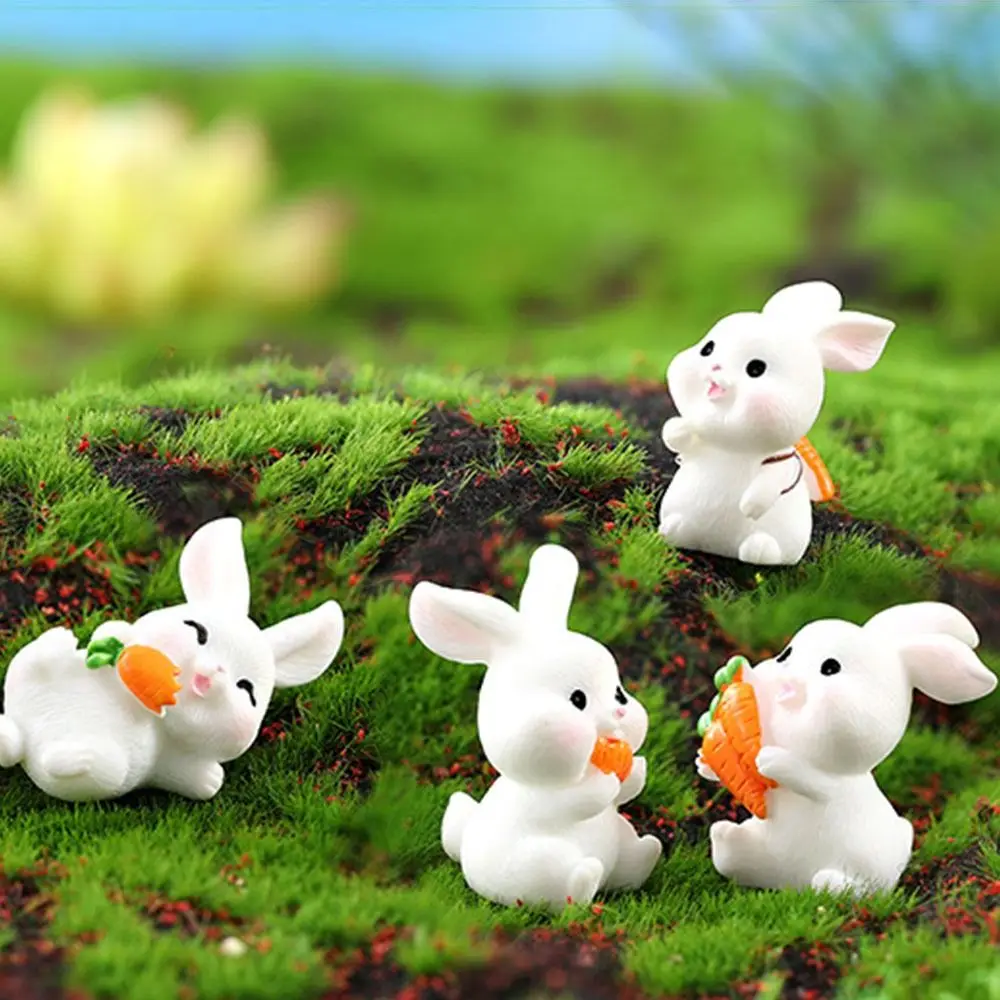 Realistic Carrot Rabbit Figurines Handmade Resin Mini Carrot Decoration Cartoon Mini Bunny Micro Landscape Ornaments Balcony