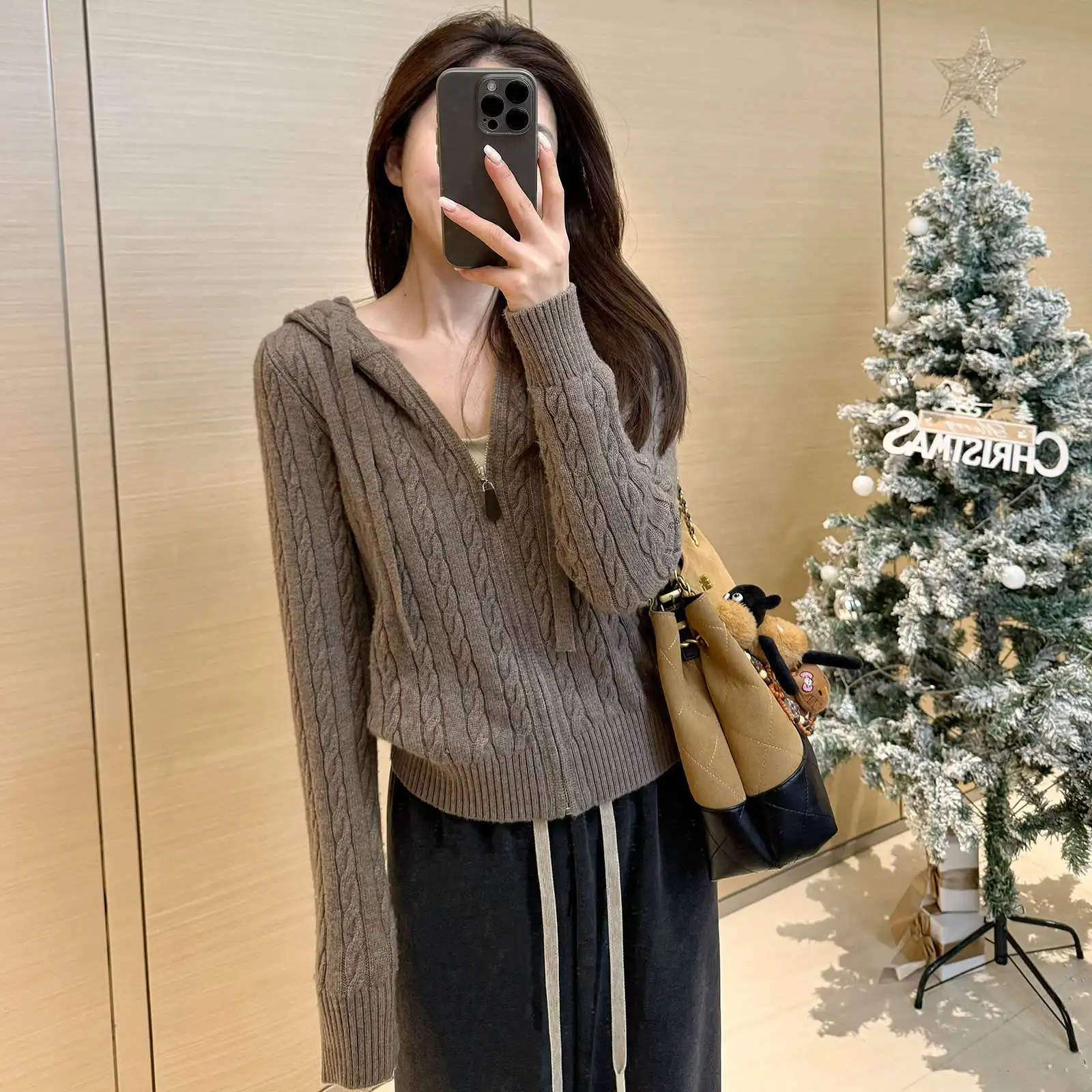 

Miaomiao Same Style Coat Bowei 33 Wool Sweater Zipper Hooded Knitted Cardigan Women's Autumn Winter Inner Layer Base Shirt