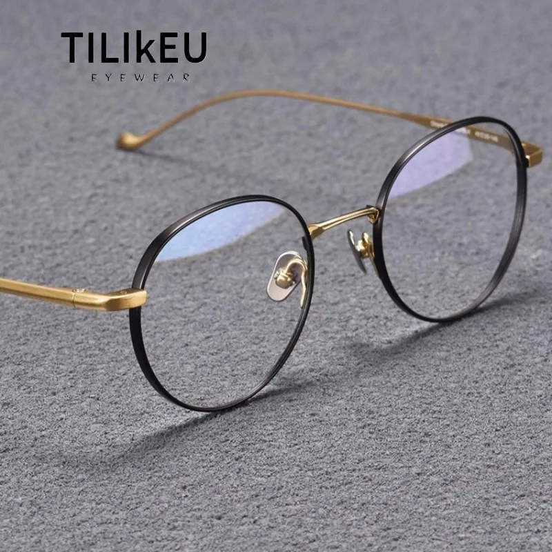 

Ультралегкие оправы для очков из чистого титана 2025, мужские и женские очки с защитой от синего луча, фотохромные ретро круглые оправы для очков для близорукости