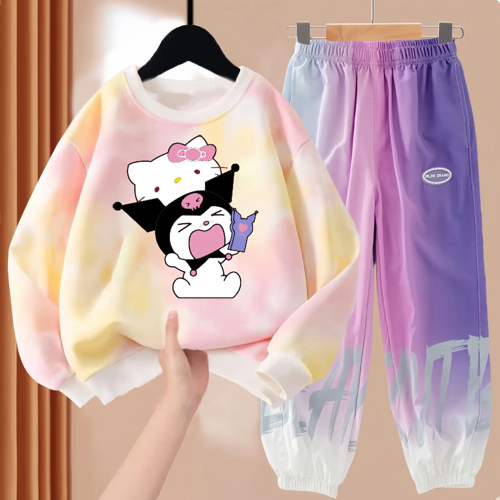 

Sanrio Autumn Children Sports Suit Kawaii Cartoon Kuromi Fashion Casual Hoodie Sweatpants Kids Birthday Present Girls Clothing