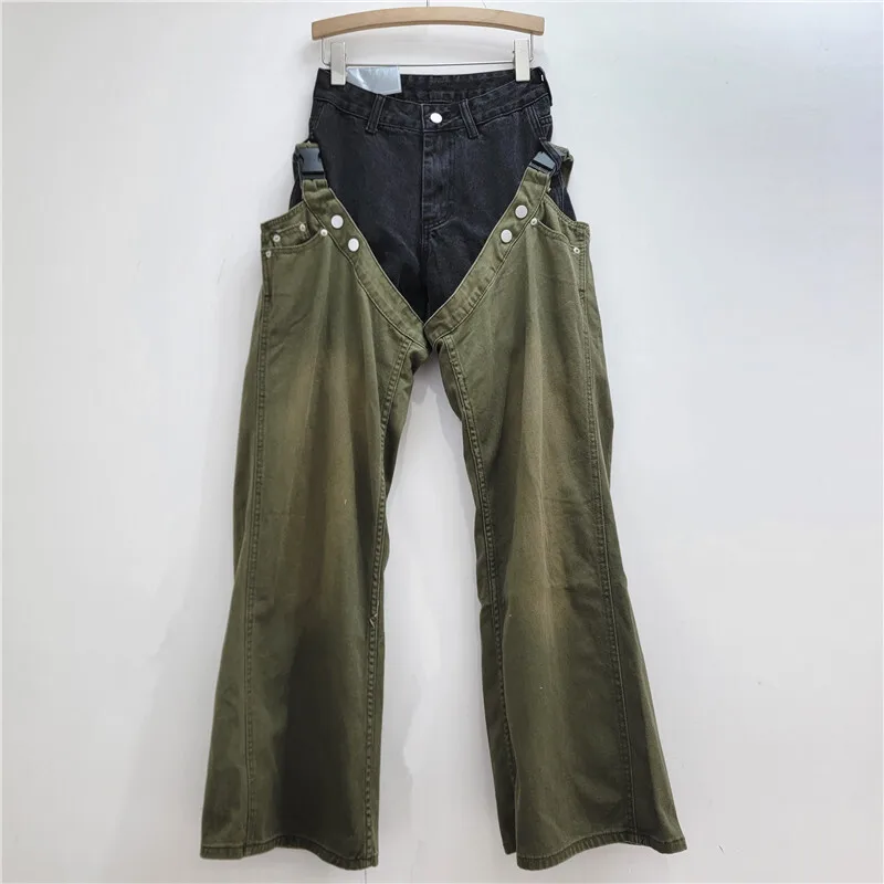 ANJY 가을 새로운 여성 세련된 청바지 틈새 디자인 대비 색 투피스 세트 streetwear 세련된 캐주얼 스트레이트 바지 트렌디 a8881