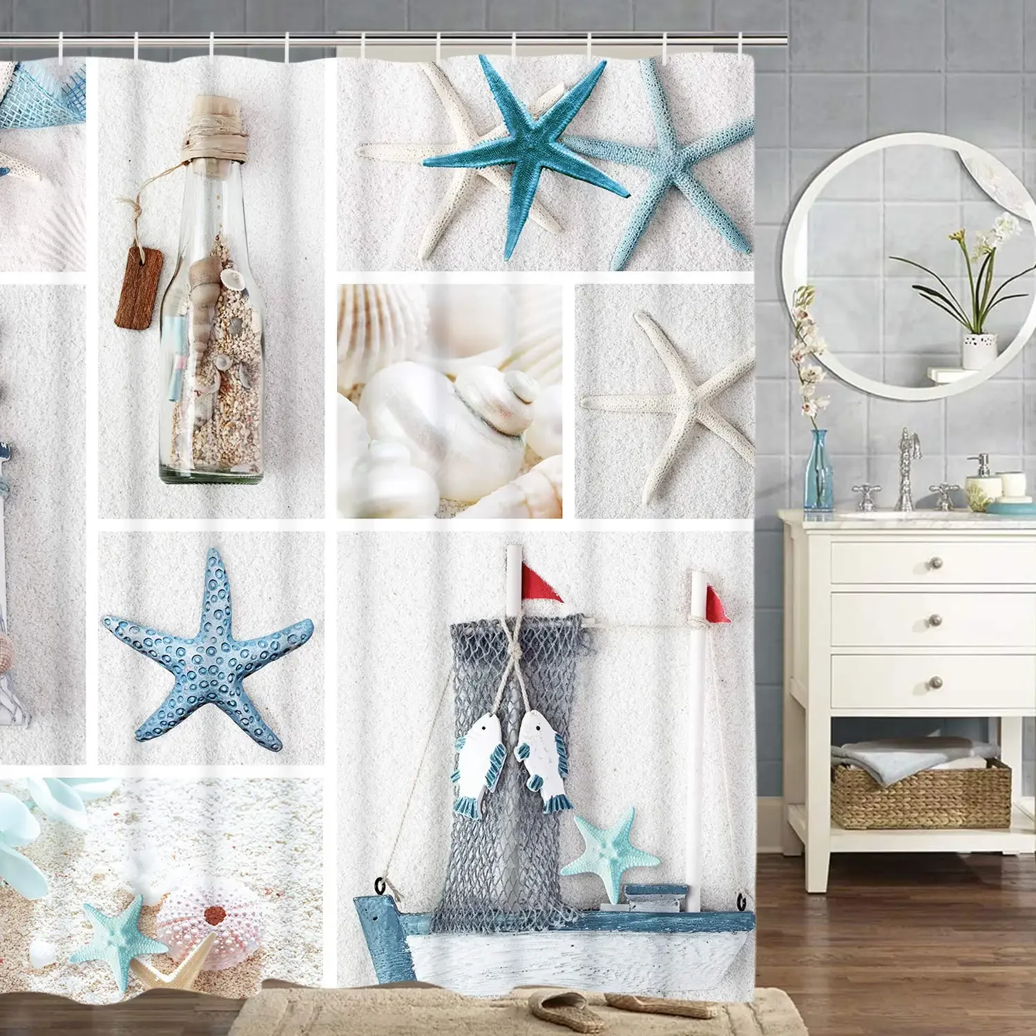 Marine Sail Boat Beach Starfish Shell Sea Life Bathroom Decor