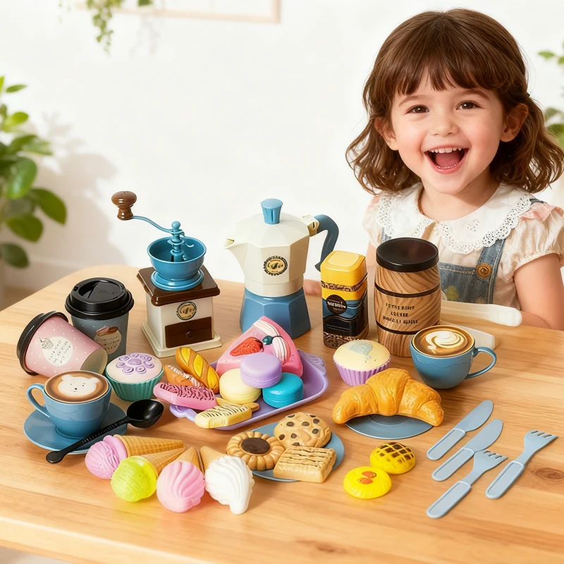 فتاة الشاي مجموعة DIY محاكاة لعبة القهوة الغذاء مصغرة التظاهر اللعب كعكة المطبخ طفل التعليم ألعاب أطفال لعيد ميلاد 3 سنوات