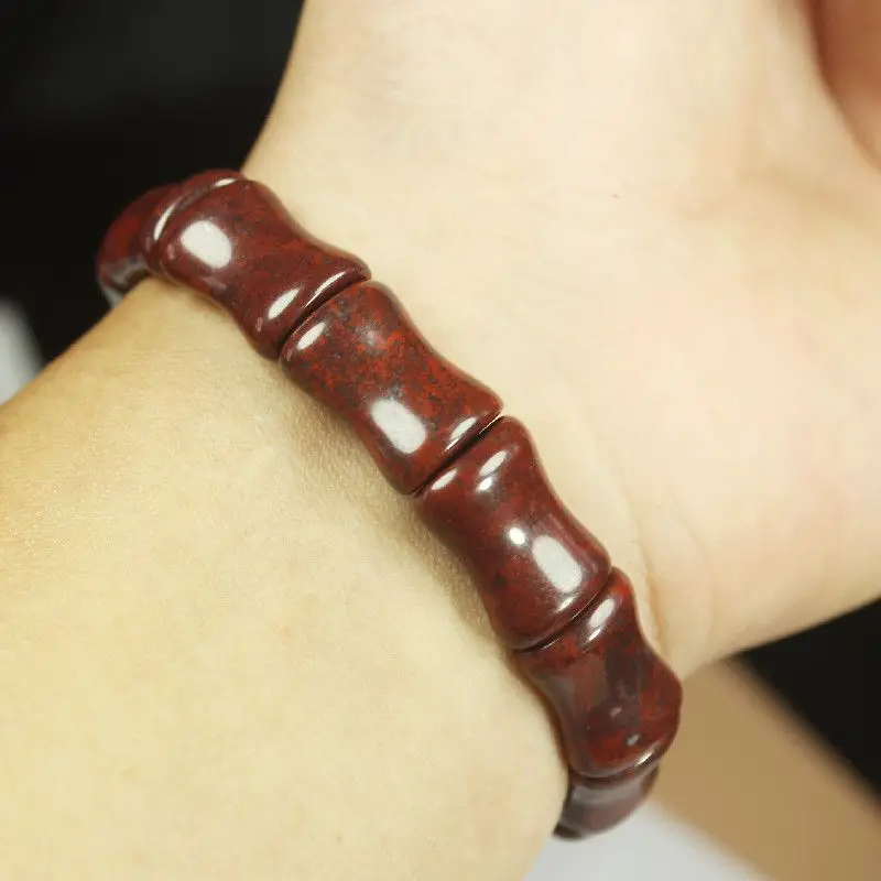 天然鶏血石ブレスレット男性女性ヒーリング宝石ファインジュエリー本物の鶏血翡翠ブレスレット竹腕輪