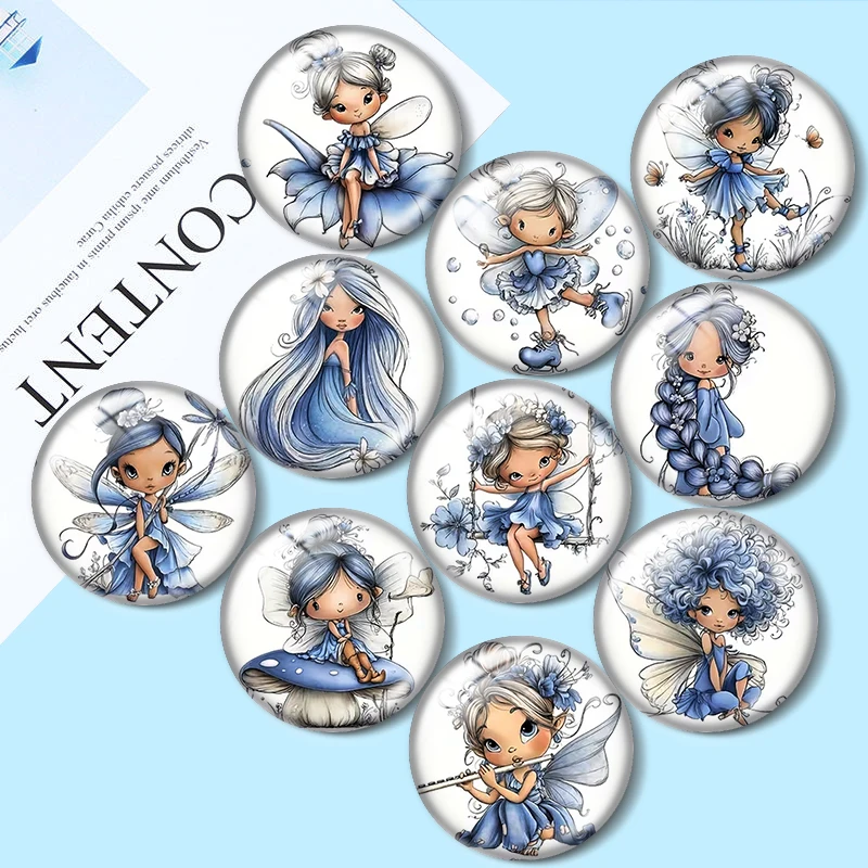 Blue little girl 12/18/20/25mm glass cabochon  bracelet pendant rings for jewelry demo earrings back Making findings