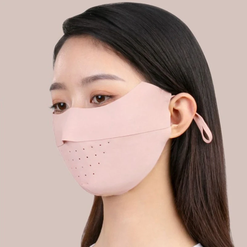 Masker tabir surya wajah penuh wanita, masker sutra es mulus Anti-Uv bernapas, masker pelindung mata wajah penuh gaya tipis