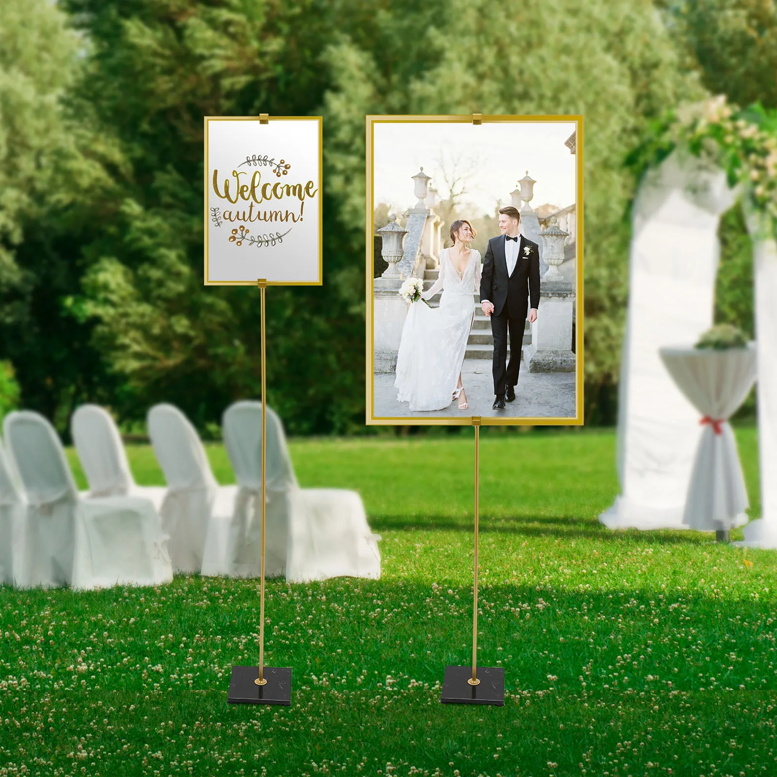 2 Pcs Wedding Easel Stand 160cm Photo Poster Stand Marble Base Adjustable Advertising Information Stand