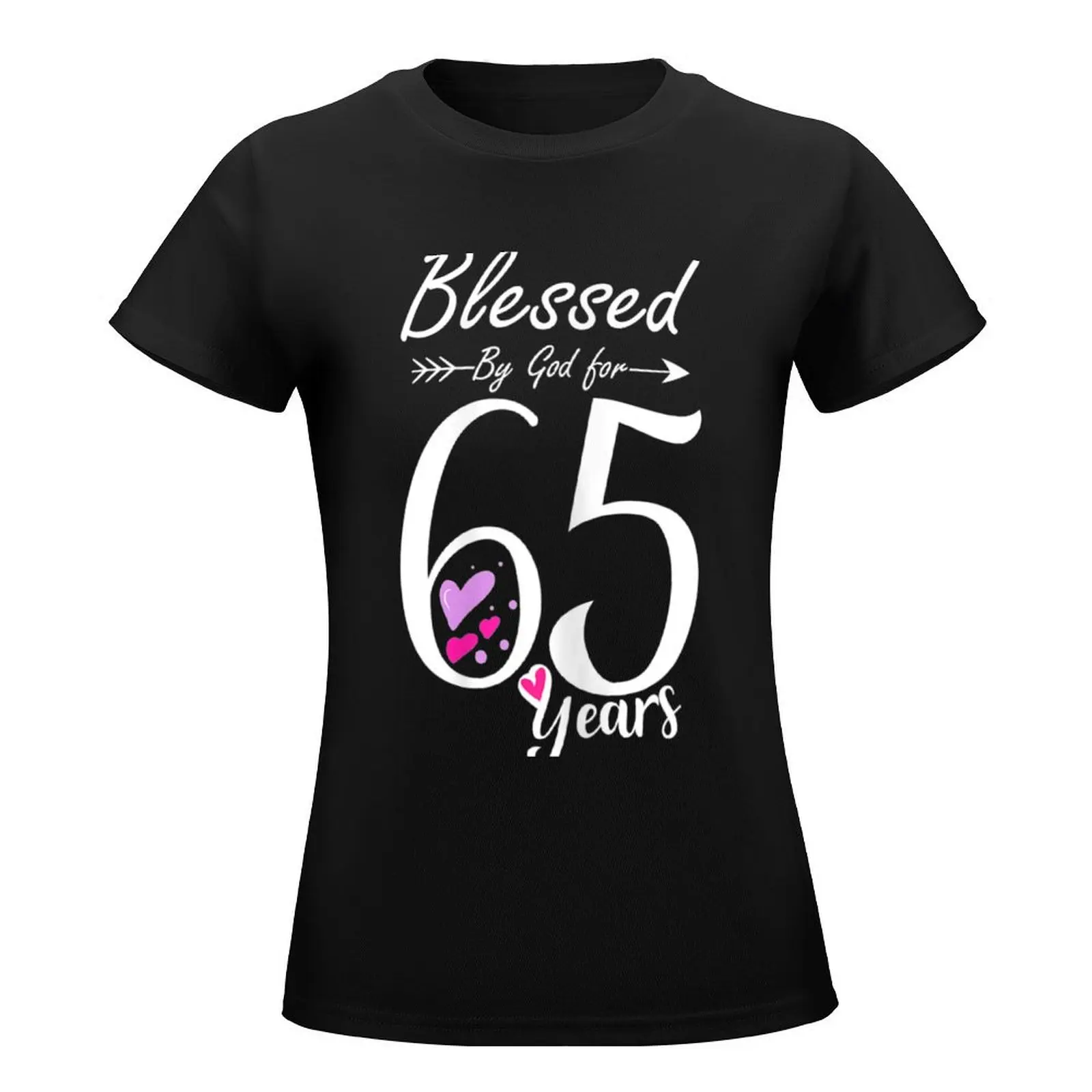 Womens 65th Birthday Tee Gift and Blessed for 65 Years Birthday T-Shirt tops oversized kawaii clothes fashion woman blouse 2024