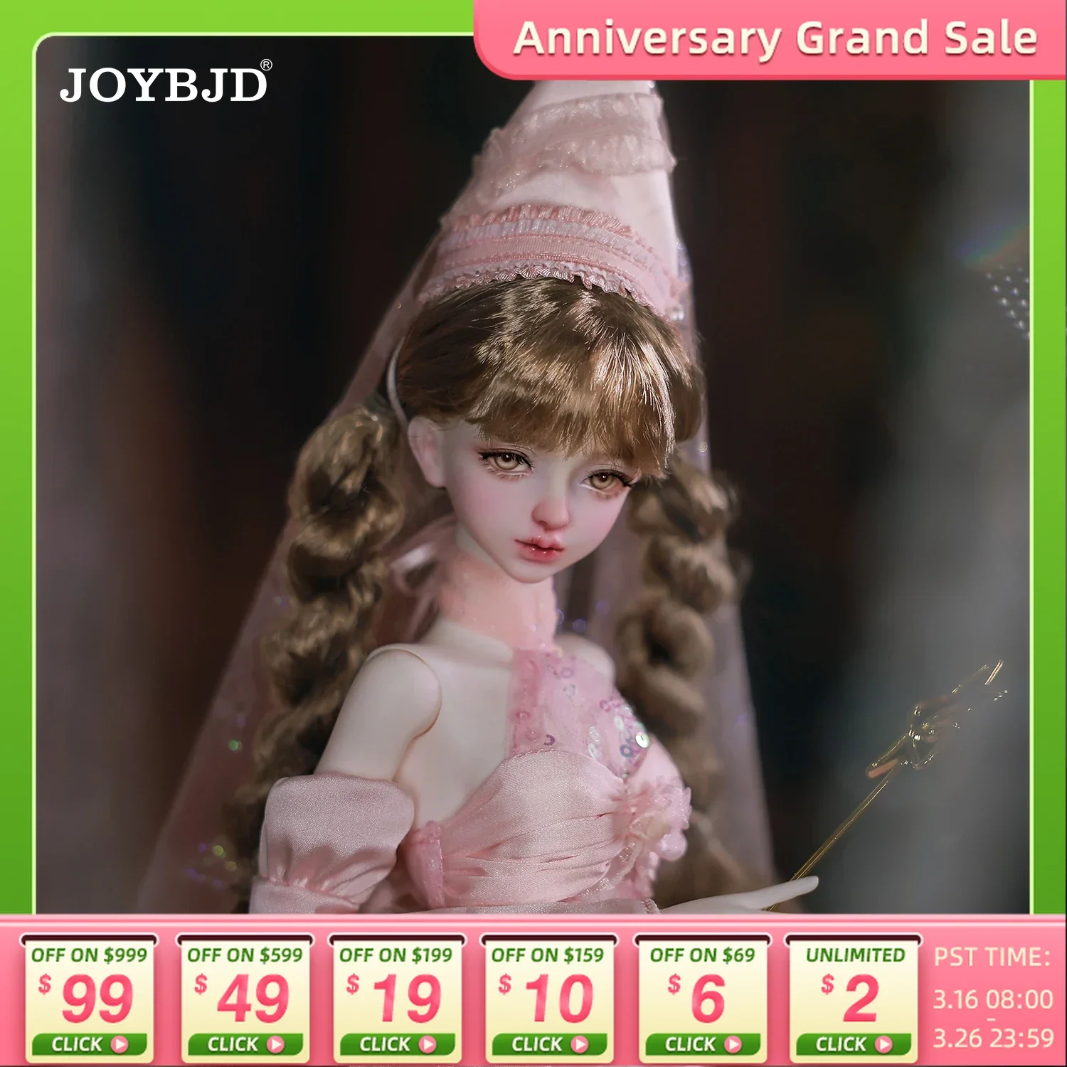 Joybjd 1/4 Garnet Bjd Doll FullSet Fantasy Romantic Court Pink Witch Fairy-tale Godmother Birthday Gift