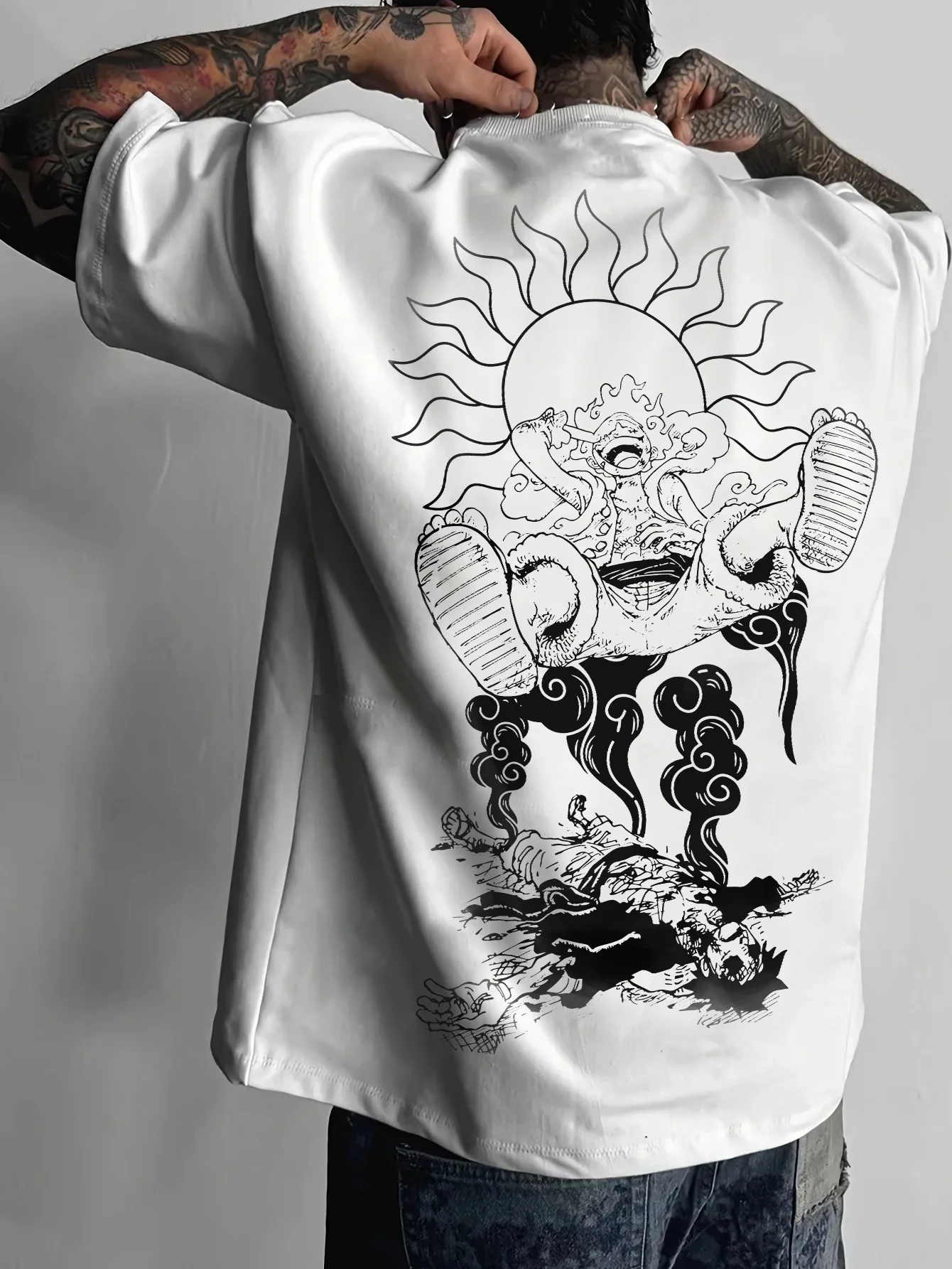 

ONE PIECE Луффи Саурон Высококачественная печать ONE PIECE Анимационные производные футболки с короткими рукавами Мужская и женская летняя футболка