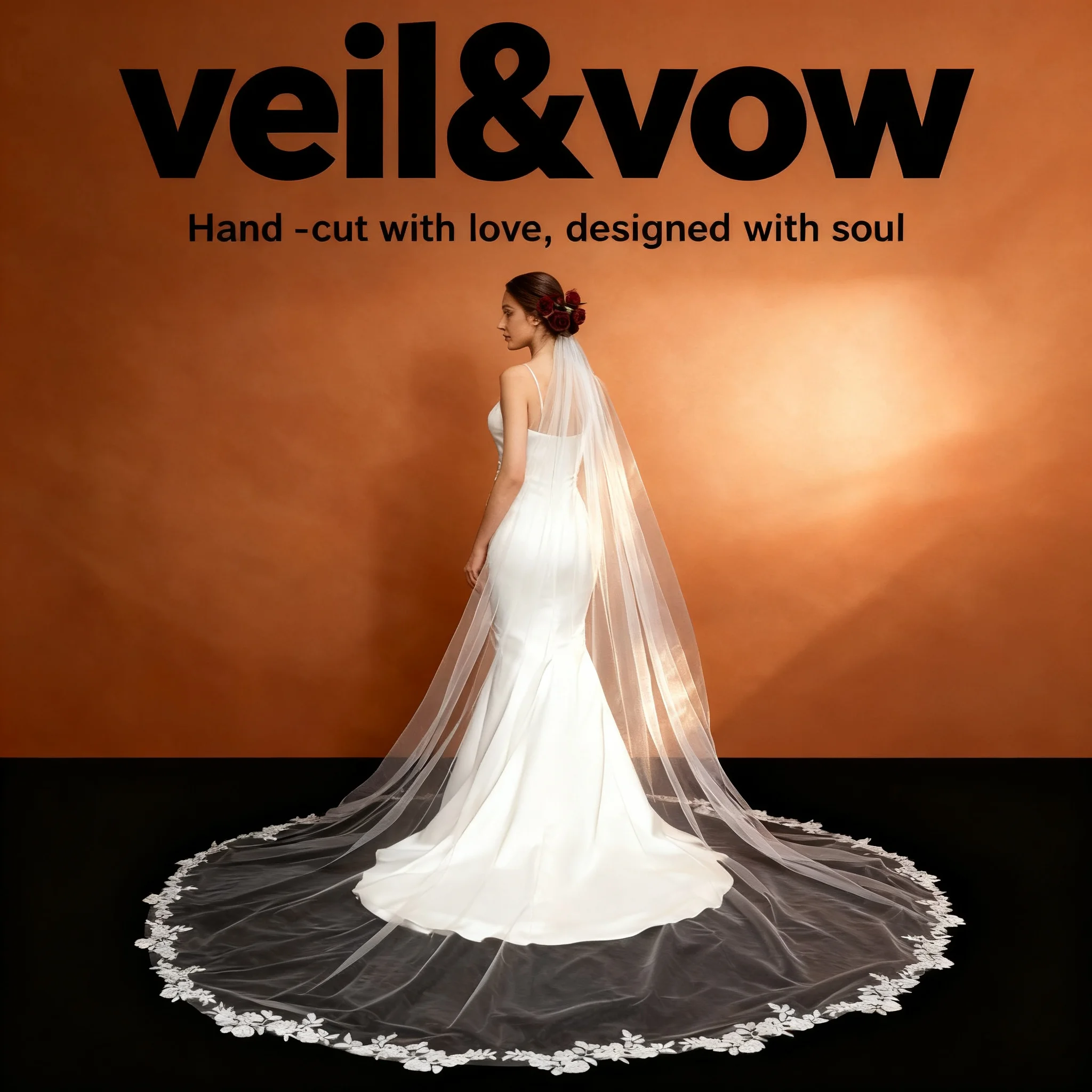 

[Veil&Vow] Прозрачная фата из тюля в соборе — роскошная свадебная фата с изысканным цветочным кружевным краем