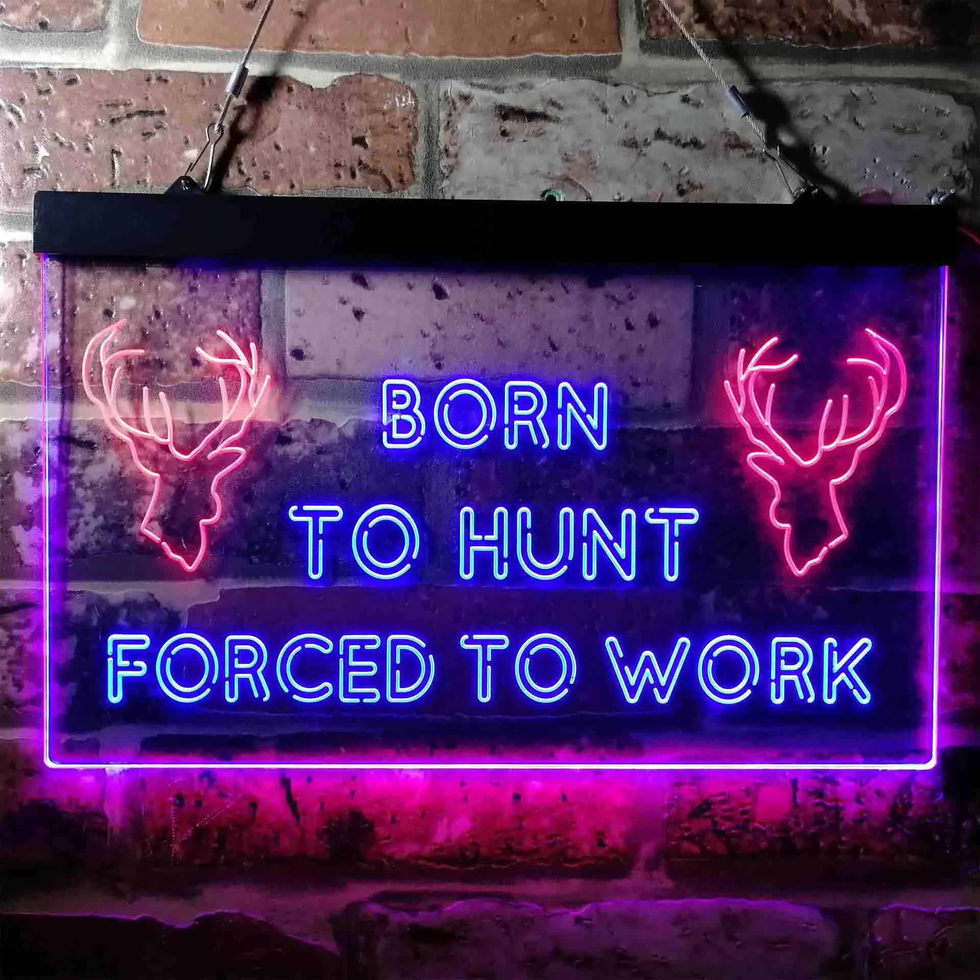 Born to Hunt Deer Forced to Work Humor Cabin Dual Color Led Neon Sign st6-i3739