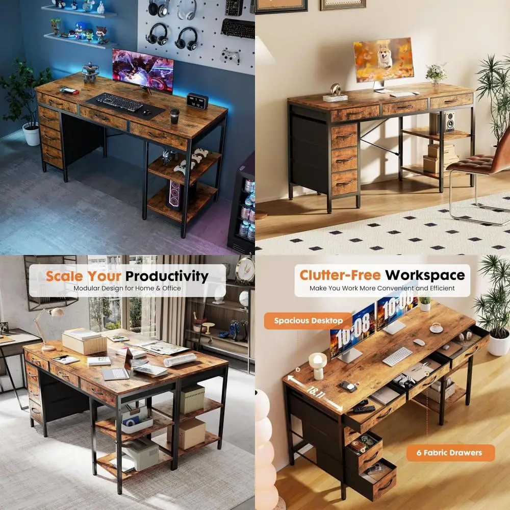 

Игровой стол для домашнего офиса Rustic Brown 55 с 6 ящиками и полками для хранения