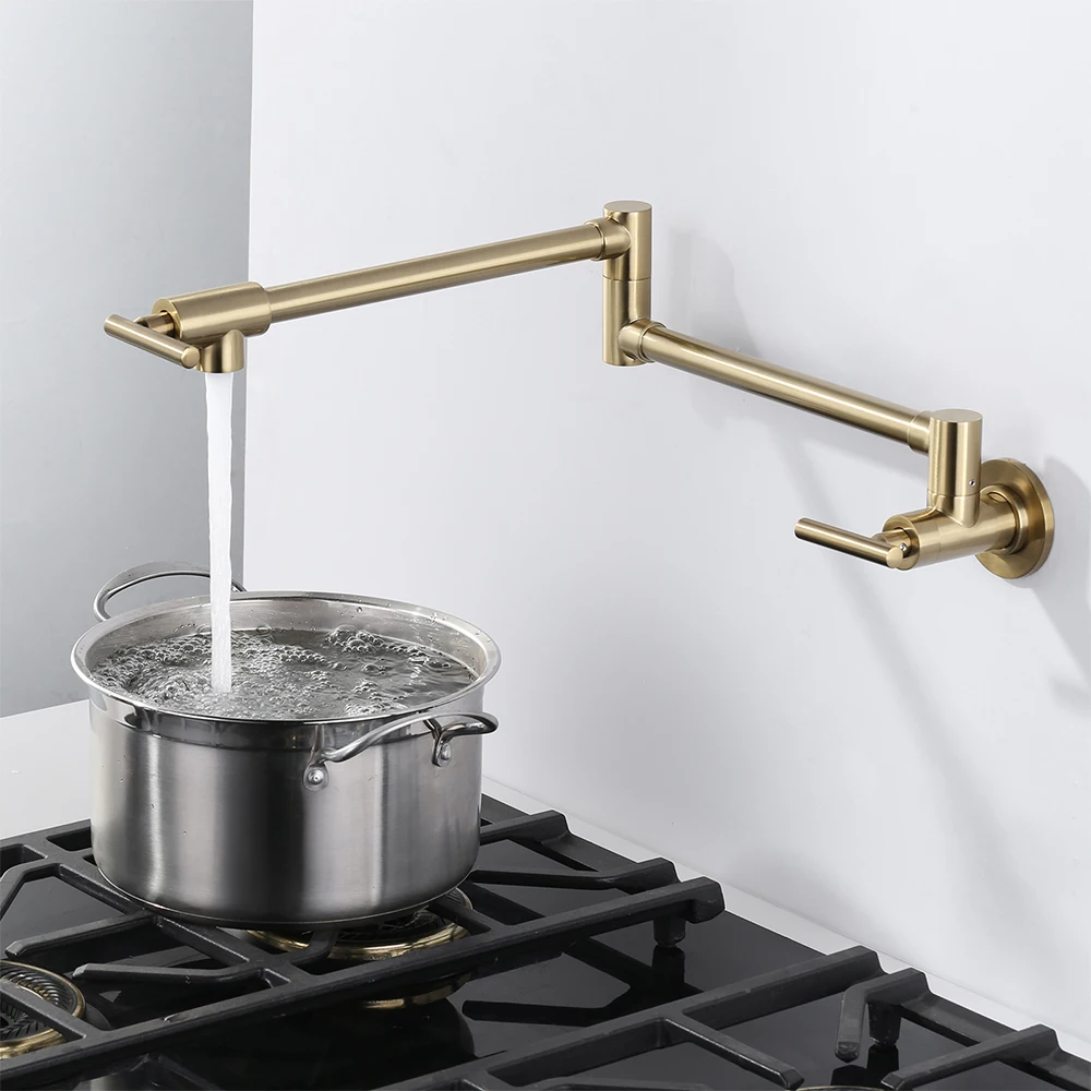 

Pot Filler Faucet Gold Wall Mount Kitchen Faucet Folding Double Joint Swing Arm Pot Filler Rotatable Wall Faucet