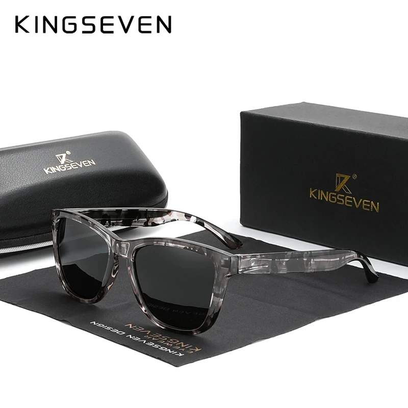 Okulary przeciwsłoneczne męskie KINGSEVEN Ultralight TR90 z polaryzacją i oprawkami w panterkę  Modne nowe okulary przeciwsłoneczne dla kobiet