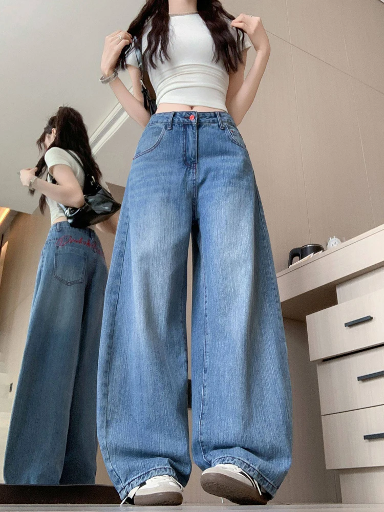 

Retro American Fashion High Waist Knife Embroidered Washed out Denim Pants Women's Summer New Style Versatile Casual Jeans