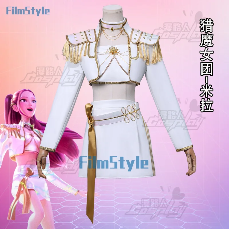

KPop Demon Hunters Mira Cosplay Costume White Stage Uniform Huntrix Outfit Skirt Huntrix Festival Halloween Party for Women Girl