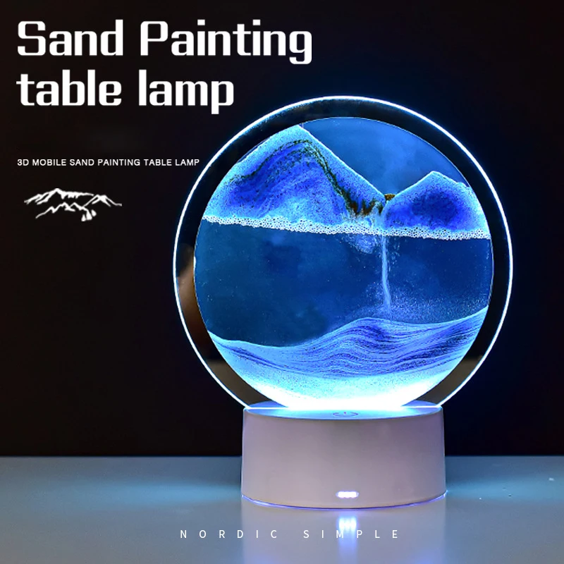 

7 Colors LED Quicksand Table Lamp Living Room Bedroom Table Decor Ornament Drift Sand USB Night Light Bedside Table Lamp