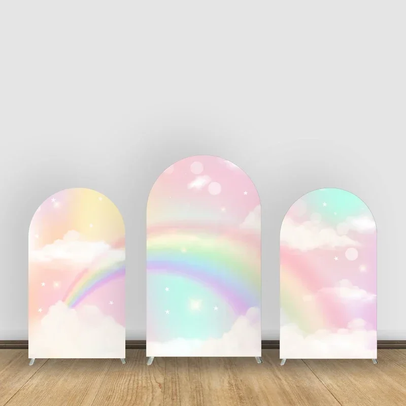 

Rainbow Cloud Pink Theme Arch Backdrop Covers Customizable Design Arch Background Cloth For Children Birthday Party Events