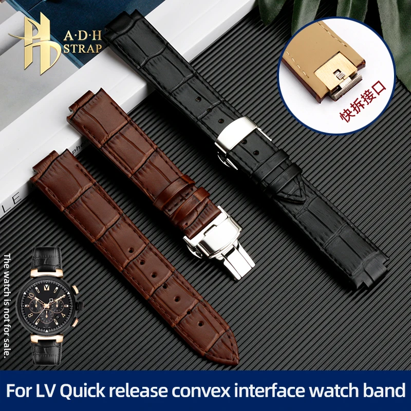 Genuine Leather Watch Strap For LV Tambour Series Q1121 Dedicated Watch Band Male Interface 12mm Quick Disassembly Waterproof