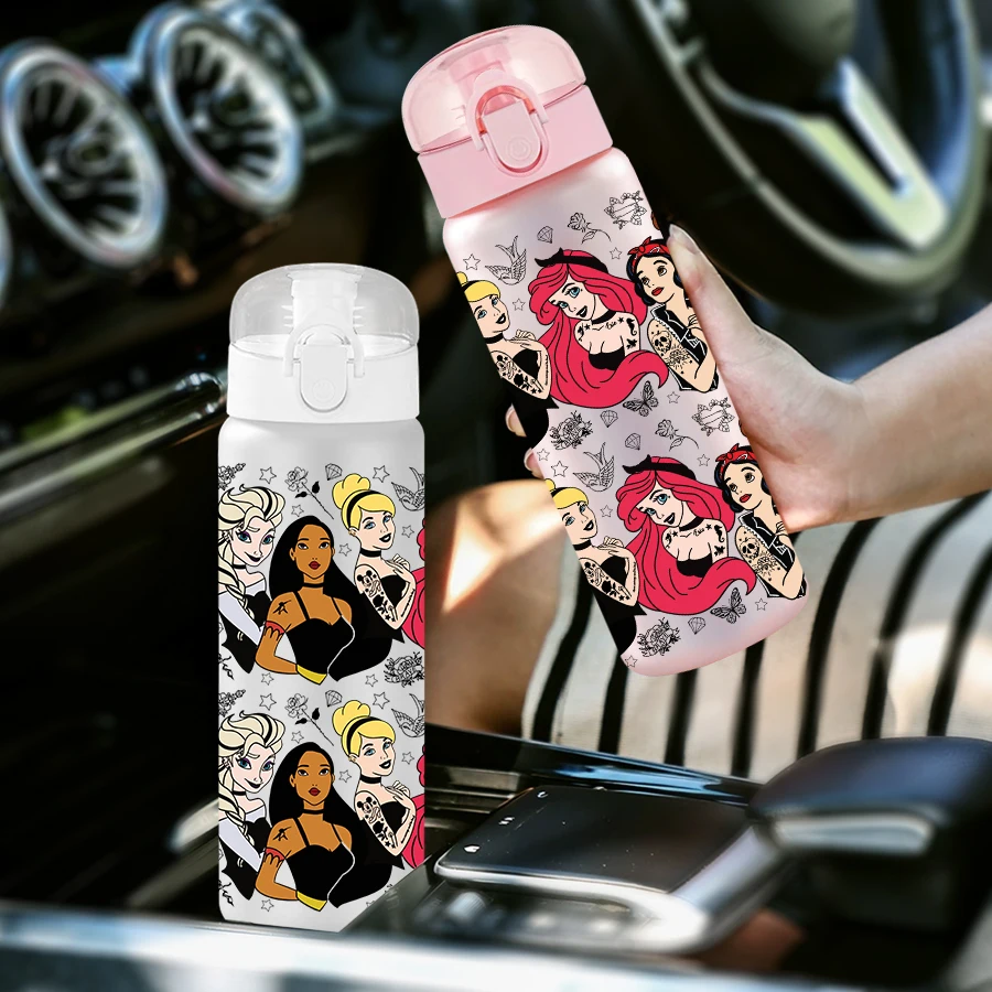 1 szt. Disney Księżniczki Tatuaż Design Butelka na wodę z tworzywa sztucznego o pojemności 770 ml Kubek na wodę do sportów na świeżym powietrzu Prezent na urodziny/święto powrotu do domu
