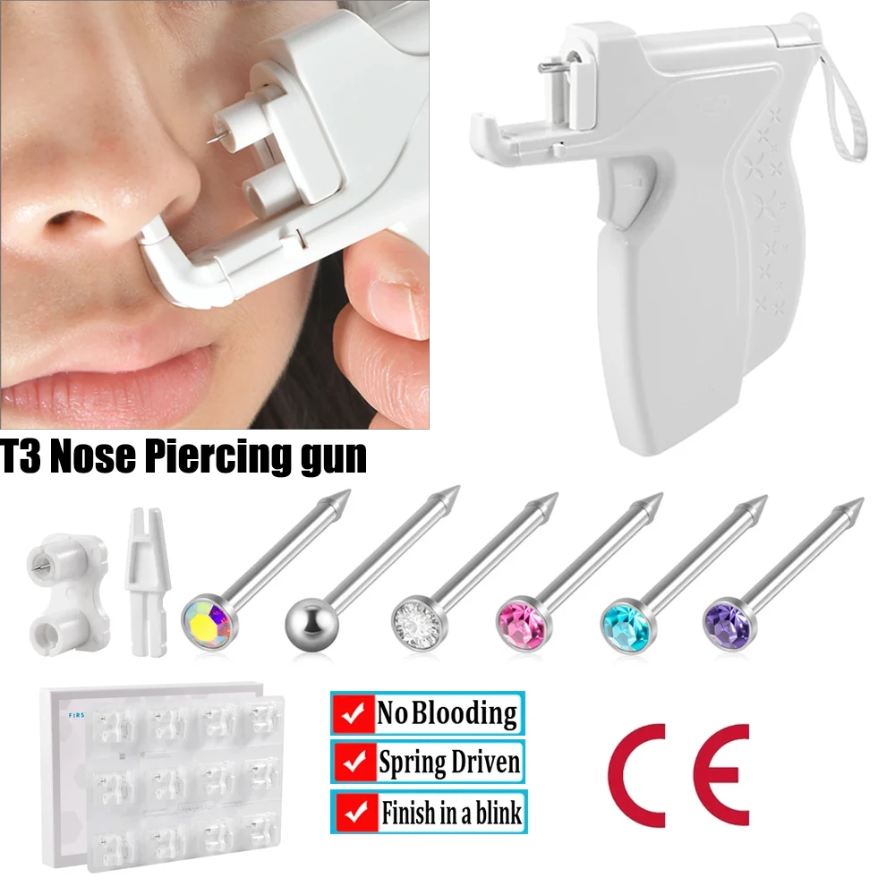 T3 Nose Piercing Gun Tools Professional Easy to Use Device Nose Bone New Desgin Puncture Instrument with 2mm Stud Jewelry