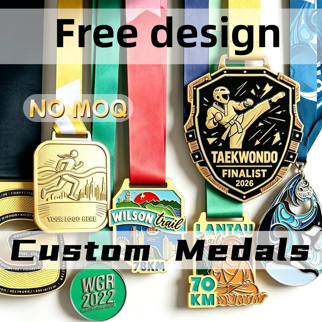 Custom Medallions Medals for Awards Running Taekwondo Trail Run Sports Award Souvenir Gold Medals with Ribbon
