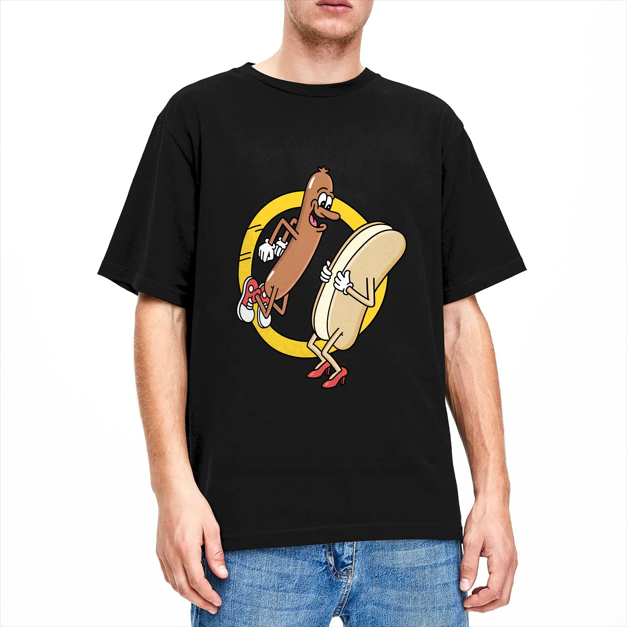 Hot Dog Jumping Into Bun Sausage BBQ Cotton T Shirt For Adult Summer  Aesthetic T-Shirts O-Neck Harajuku Tee Shirt Oversize Tops