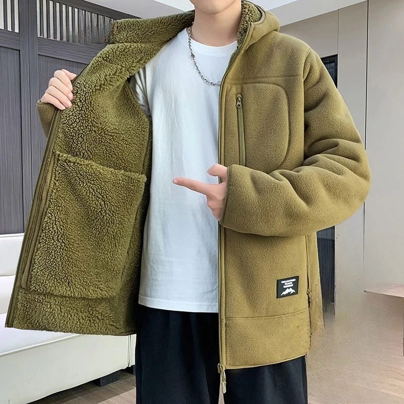 Men's Autumn Winter Top Coat Sweatshirt Cardigan Fleece Hooded Retro Simple Comfortable Loose Casual Soft Niche Versatile Skinny