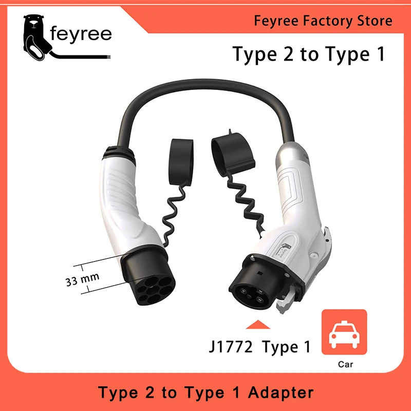 

feyree Power Supply Side Type2 to j1772 Type1 Car Side Charging Adapter for Electric Vehicle Car EV Charger Plug 16A 32A 1Phase