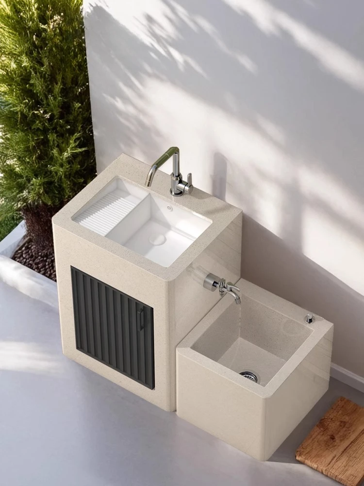 rock slab outdoor wash basin courtyard outdoor laundry pool with washboard column basin balcony high and low basin combination