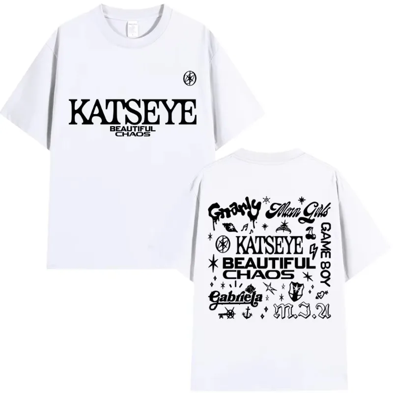 Korean Katseye Beautiful Chaos Tour T Shirt Kpop Vintage Harajuku Fashion Y2K Men Women T-shirt Cotton Loose T Shirts Fans Gifts