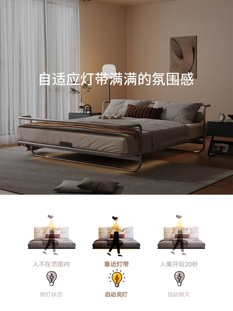 Stainless steel wrapped light luxury carbon steel suspension bed Medieval style master bed small bed