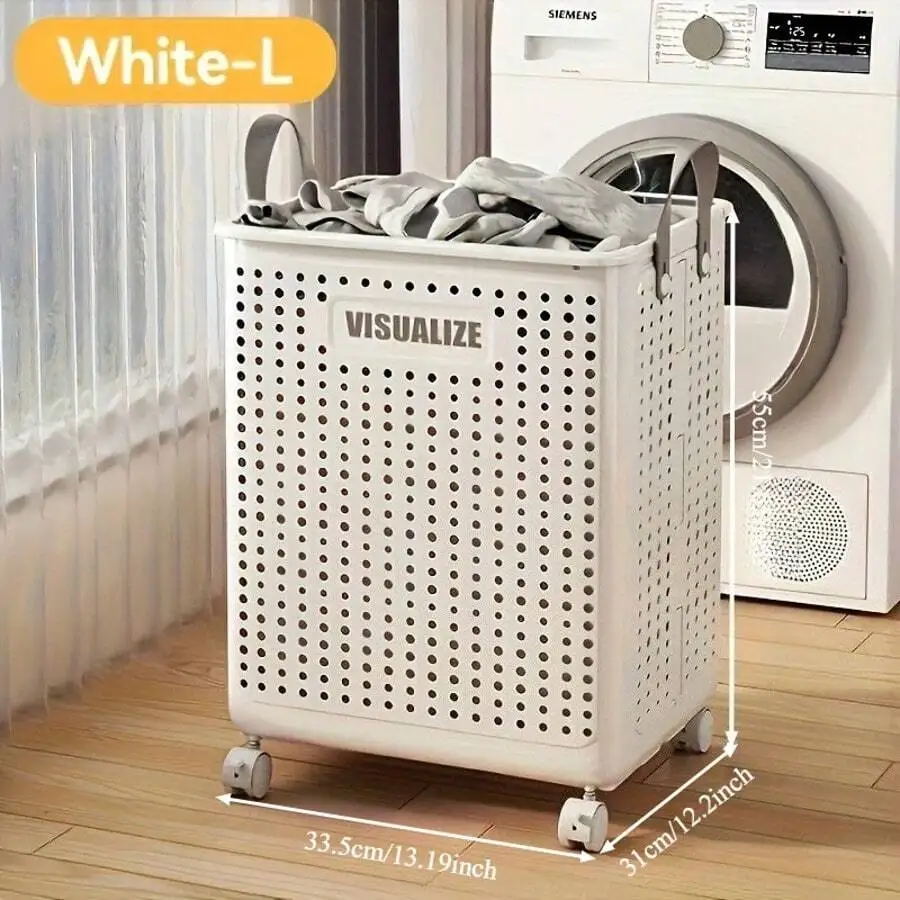 Large Collapsible Laundry Basket With Wheels, Faux Leather Hamper Without A Lid, Washable Storage Solution For Bathroom Or Bedro