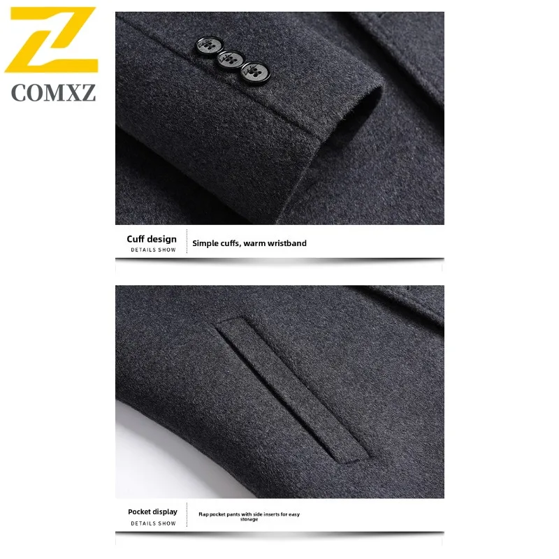 COMXZ Men Long Sleeve Windbreaker Thicken Business Casual MidLength duck down Coat Outdoor Tactic Fleece Lining Sportwear 2025