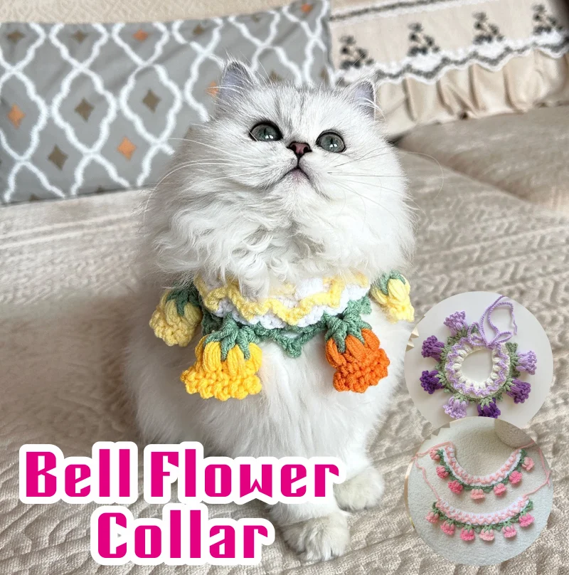 Cat Dog Knitted Collar Crochet Collar Pet Drool Scarf Bib Orchid Bell Flower Cute Photo Jewelry Pure hand knitting