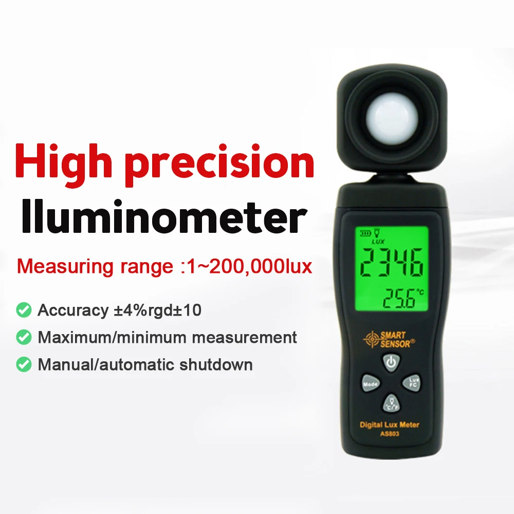 AS803 Luxmeter Digital Light Meter Luminance Tester Light Meter 1-200000 Lux UV Radiometer Photometer Spectrometer Actinometer