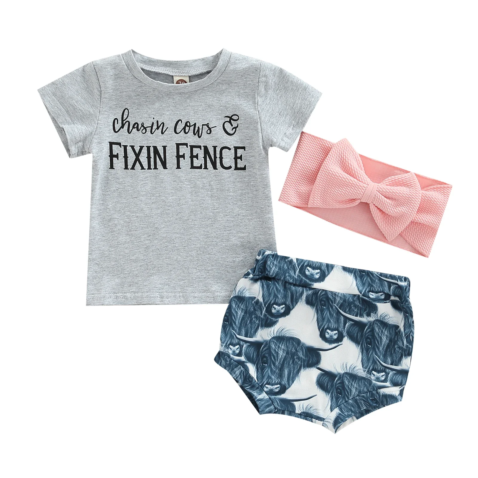 

2022-03-07 Lioraitiin Newborn Girl Short Pants Outfits Short Sleeve Letter Printed T-Shirt Pattern Shorts Bow-Knot Headband