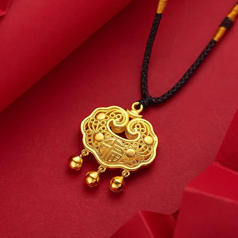 9999 Real Gold 24K Baby Lock Pendant Lucky Ruyi Size Long Life Lock Jewelry Women's Yuanbao Gold Lock Pendant